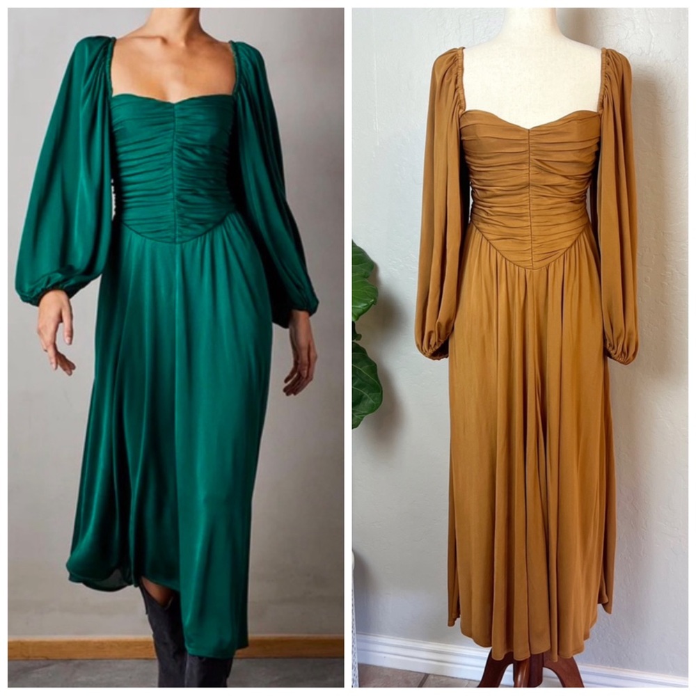 •THE WESTSIDE• Vivian Crepe Long Sleeve Midi Dress in‎ Brown Light Size XS